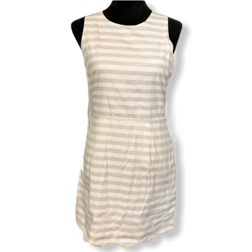 NAKED zebra striped tan white dress scallop hem size small